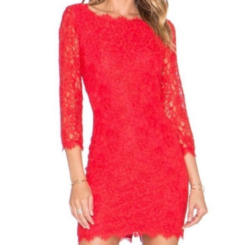 Diane Von Furstenberg Red Lace Mini Dress